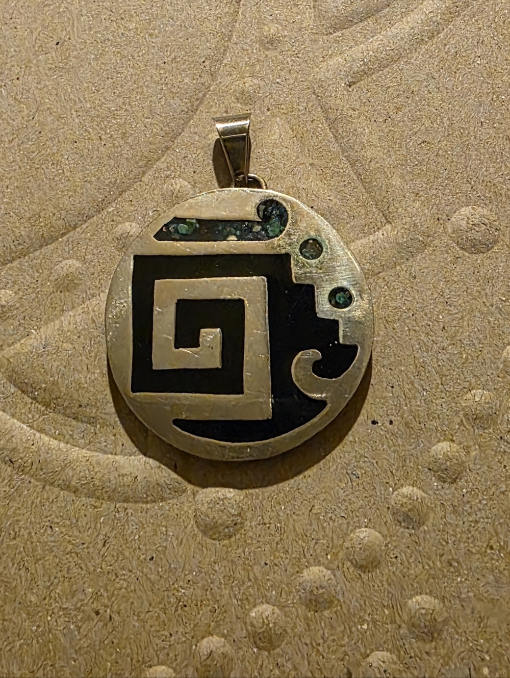 Vintage 60s Era Mexican Aztec Mayan Native Style Silver Pendant Unisex